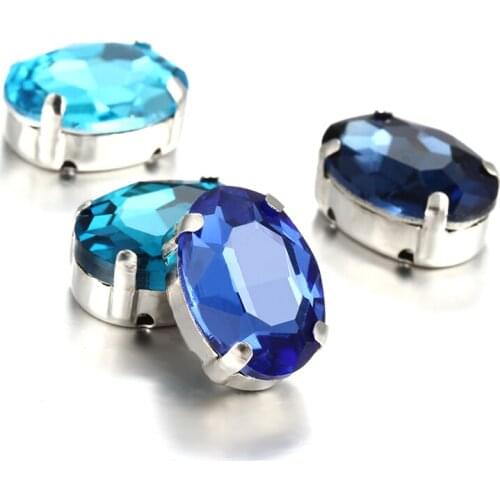 Pretty Fancy Blue Oval K9 Glass Rhinestones Vogue Glass Strass Crystal With Copper Claws For Sew On Clothing Crafts Bags Dress