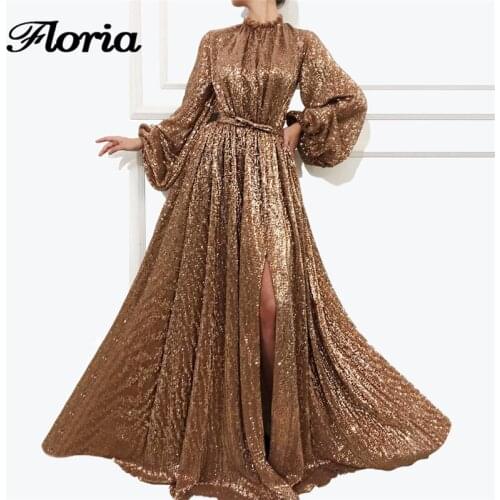 Sparkly Long Evening Pageant Dresses Robe de soiree 2019 Dubai Muslim Glitter Prom Dress Turkish Arabic Party Gowns Avondjurk