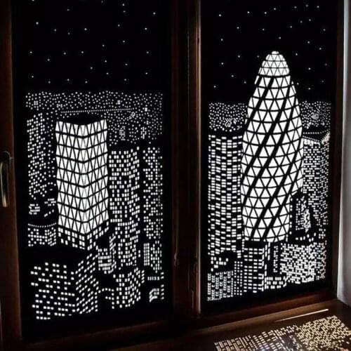 Unique Polyester Curtain Incredible Elegant Delicate City Night View Designs Blackout Hole Curtains Bedroom TS2