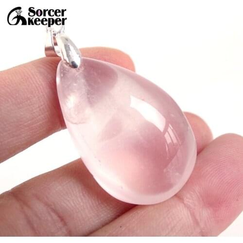 SorcerKeeper High Quality Crystal Natural Rose Quartz Pink Opal Jewelry Drop Pendant Necklace for Women Girls Choker BF486