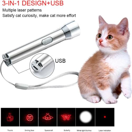 3 in 1 USB Rechargeable Funny Cat Chaser Toys Mini Flashlight Laser LED Pen Light Cat Light Pointers Funny Pet Toys Pen Torch