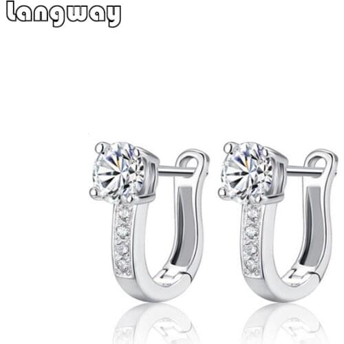 925 Sterling Silver Crystal Zircon U-shaped Ear Buckle Hoop Earrings For Women Simple C Buckle Earrings Round Circle Earrings