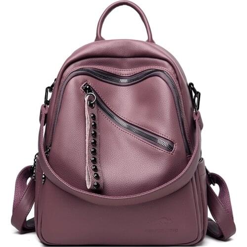 Women PU Leather Backpack Large Capacity Simple Style Casual Rucksacks Mochila Travel Schoolbag Female Shoulder Bag