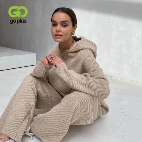 GOPLUS Winter Knitted Pullovers Sweaters Elastic High Waist Loose Legs Pants Two Piece Set Women Outfits Ropa De Mujer 2021