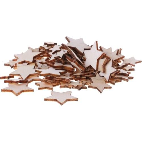 100pcs Cut Wood Embellishment Wooden Star Shape Craft Wedding Decor QX2E