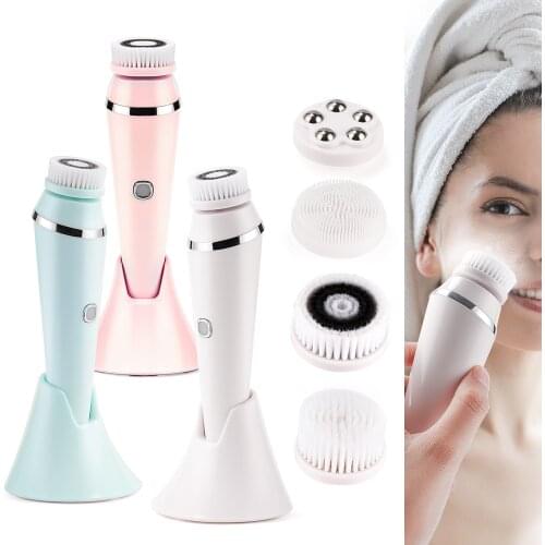 4 IN 1 Electric Facial Cleansing Brush Face Deep Cleaning Silicone Brush Rolling Massager Skin Care Blackhead Pore Cleaner