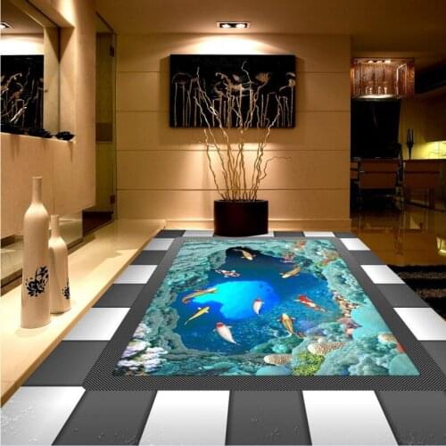 Free shipping custom restaurant hotel floor waterproof self-adhesive thickened photo wallpaper mural 3D flooring ocean