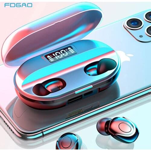 FDGAO TWS for Bluetooth Earphones Wireless Headphones Earbuds with 2200mAh Charging Box Noise Cancelling Headset for Smartphone