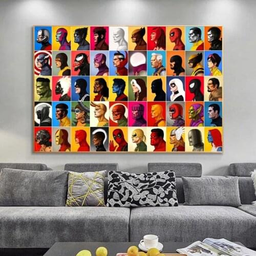 Marvel Large Set of Heads Canvas Painting Superhero Avengers Prints and Posters Wall Art Pictures for Living Room Decor Cuadros