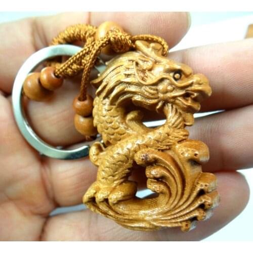 Mahogany Three-dimensional Engraving Keychain Lifelike Dragon Keyring gift for friends women men jewelry car keychain 1pcs