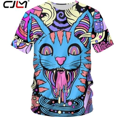 CJLM Mens New Casual Harajuku Big Size 6XL O Neck Tshirt Personality Punk Pattern 3D Printed Colorful Blue Cat T Shirt