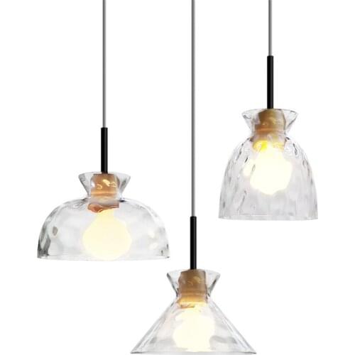 Designer wavy shade glass pendant lights bedroom living room Japanese log wood restaurant lamps bar bedside hanging lighting