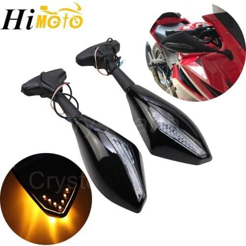 For Kawasaki Ninja 250R ZX6R ZX10R Integrated LED Turn Signals Light Rear View Side Mirrors For Yamaha YZF R1 R6 R3 FZ1 FZ6