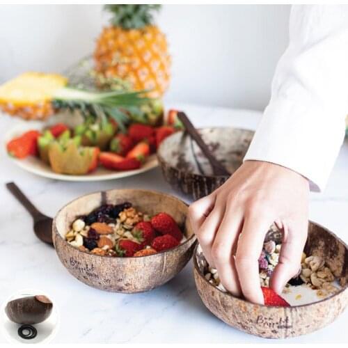 Natural Coconut Bowl Spoon set Creative Coconut Shell Fruit Salad Noodle Rice Bowl Wooden bowl Tableware restaurant kitchen
