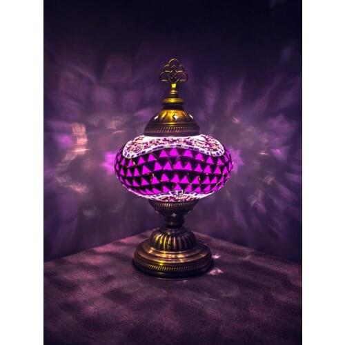 Handmade Turkish Moroccan Mosaic Authentic Vintage Art Deco Table Bedside Lamp, Purple Colors, 4 Patterns
