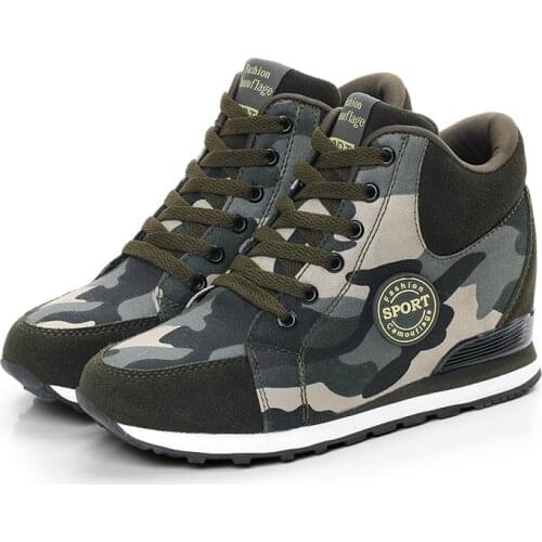 Ladies Casual Shoes Woman 2021 Fashion Wedge Sneakers Women Canvas Shoes High Top Camo Women Sneakers Female Lace Up Women Shoes