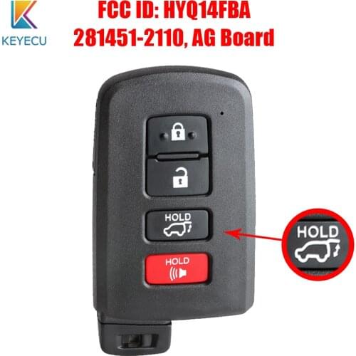 Keyecu Smart Remote Key Fob 4 Buttons 312Mhz/314Mhz/315MHz/433Mhz for Toyota Highlander Kluger HYQ14FBA 89904-0E121 281451-2110