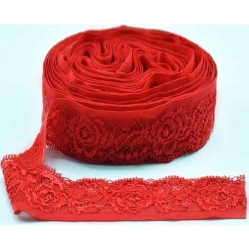 Red Elastic lace trim fabric 24mm width Stretch lace ribbon Embroidery Sewing DIY clothing Home decoration african lace fabric