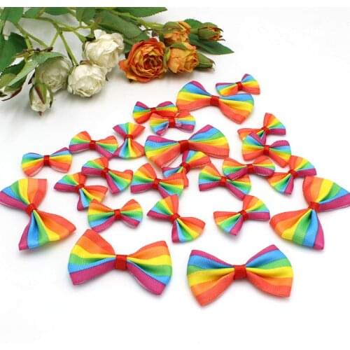 20/50pcs Rainbow colors Ribbon Bows Ribbons For Crafts Grosgrain Bow Tie Scrapbooking diy Wedding Decoration Fit Hair Clip