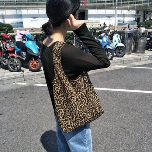 Fashion Women Shoulder Bags Leopard Printed Canvas Vest Bags Cloth Shopping Bags Reusable Eco Handbags Tote
