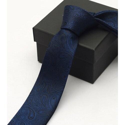 Mens Jacquard Woven Blue Paisley Fashion 5CM Slim Ties for Men Business Casual Skinny Bars Ties Gravata Cravates with Gift Box