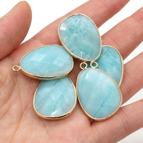 Natural Semi Precious Stone Pendant Section Droplet Shape Blue Amazons Stone Making Necklaces Bracelets And Earrings For DIY