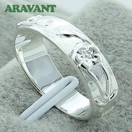 New Fashion 925 Jewelry Silver Color Flower Finger Rings For Women Wedding Engagement Plated Silver Jewelry