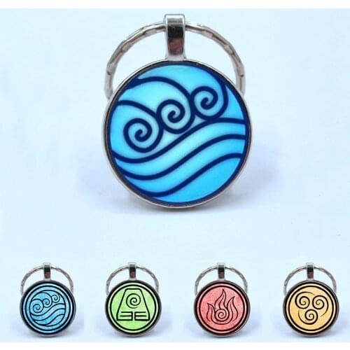New Avatar The Last Airbender Keychain Kingdom Jewelry Air Nomad Fire And Water Tribe Pendant Double Side Glass Dome Keychain