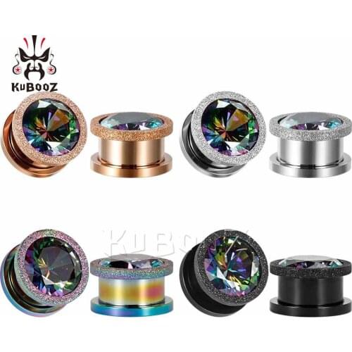 KUBOOZ Screw Ear Piercing Tunnels Stainless Steel Zircon Grind Gauges Plugs Body Jewelry Expander Earrings 10PCS 2G 0G 00G