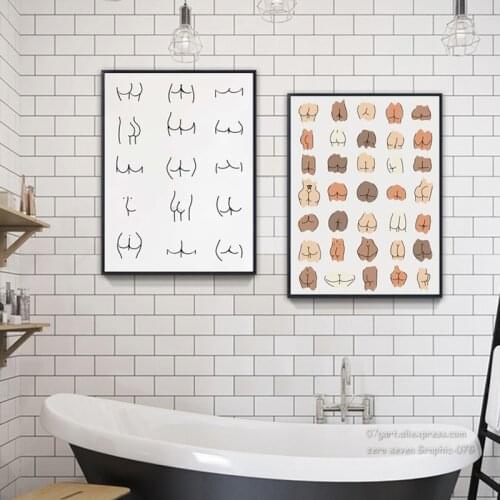 Funny Woman Chest Posters and Prints Pictures Abstract Sexy Butts Bathroom Sign Wall Art Painting on Canvas Toilet WC Room Decor