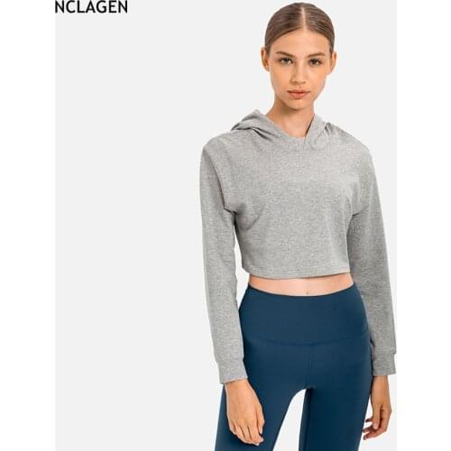 Casual Sweatshirt Women Hooded Long Sleeve Shirts Fitness Sports Crop Top COTTON Autumn Loose Versatile Running Yoga Blouse