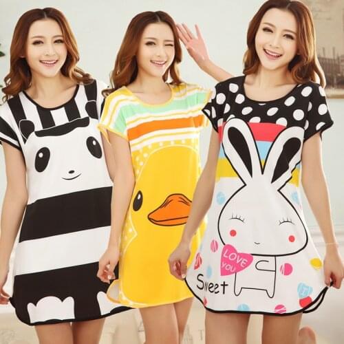 Lovely Women Cartoon Nightdress Summer Night Dress Fox Panda Duck Frog Cat Rabbit Nightwear Cute Girls Sleepwear Kawaii Homewear