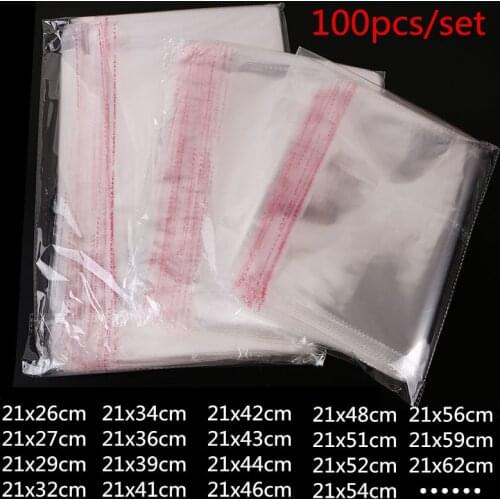 100 pcs Clear Resealable Cellophane/BOPP/Poly Bags Transparent Opp for plastic storage bag Self Adhesive Seal