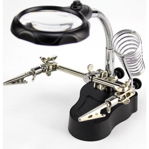 MG16129-A Helping Hand Clip Clamp LED Magnifying Glass Soldering Iron Stand Magnifier Welding Rework Repair Holder Tools