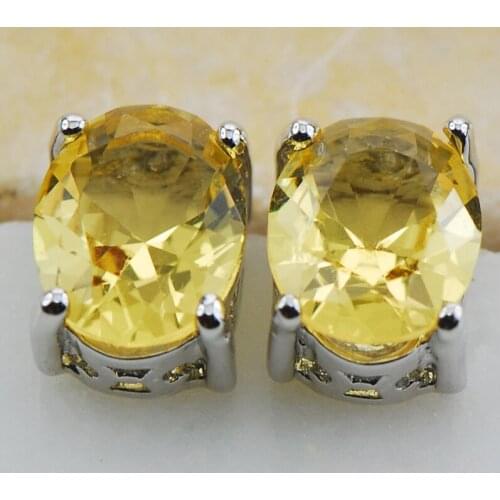 Yellow Crystal Zircon 925 Sterling Silver Stud Earrings PE10 This item Min order is $10