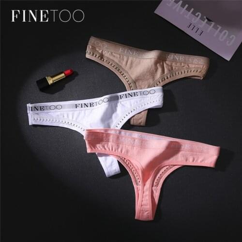 FINETOO Letter Thong Womens Cotton G-String Panties Sexy Underwear Women Low Waist Briefs M-XL Fashion Thongs Sexy Lingerie New