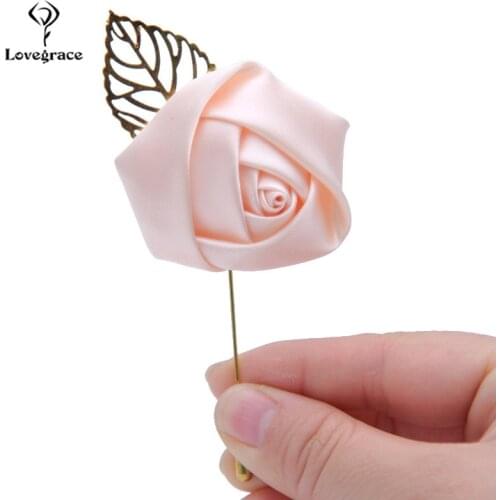 Lovegrace Wedding Boutonnieres Buttonhole Men Corsage Brooch Pins Silk Rose Groom Prom Boutonniere Wedding Boutonniere Flowers