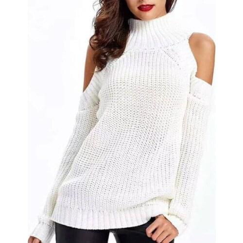 Womens Autumn Loose Knitted Sweaters Female Sexy Halter Slash Neck Bare Shoulders Long Sleeve Casual Solid Pullovers Chic Tops