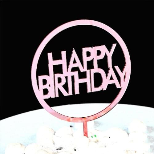 New Happy Birthday Cake Topper Acrylic Pink gold cupcake Toppers Kids Birthday Cake Toppers First Name Wedding baking supplies