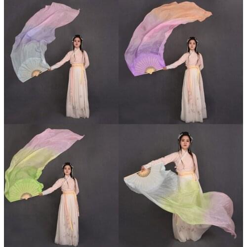 New Customized 1pair/2pcs 100% Real Silk Belly Dance Fan Veil 1.8m Bamboo-Ribs Fan For Children Women nice Stage Show Props Fan