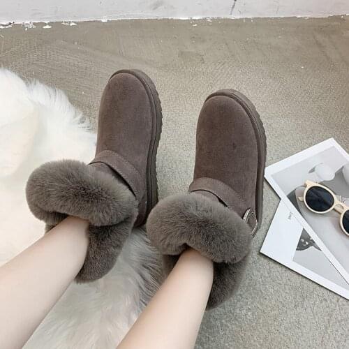 Snow boots plus velvet thick plush shoes flat ankle boots ladies warm cotton shoes Korean student trendy womens shoes