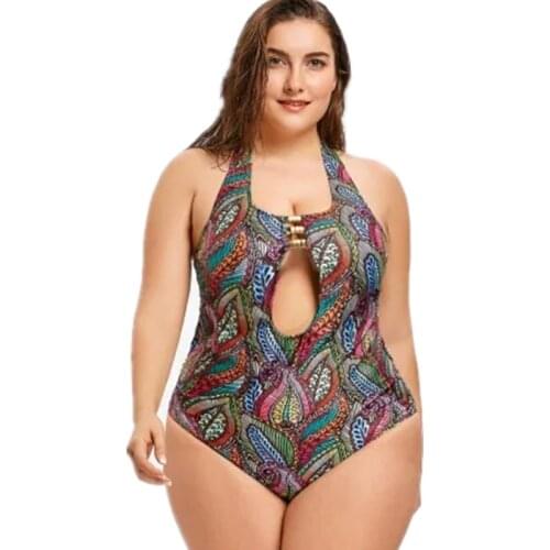 Womens Swimwear 2021 Sexy Backless Fashion Print Fat Sister Seaside Hot Spring Leisure Vacation One-Piece Swimwear Large Size