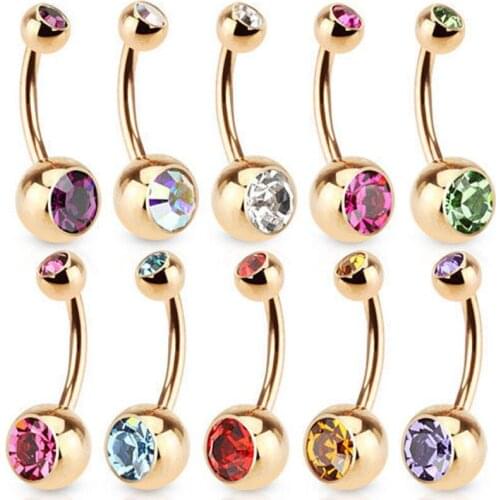 1PC Charm Gold Color Belly Button Ring Rhinestones Cartilagem Navel Bar Crystal Body Piercing 9 Colors Punk Hot New Jewelry