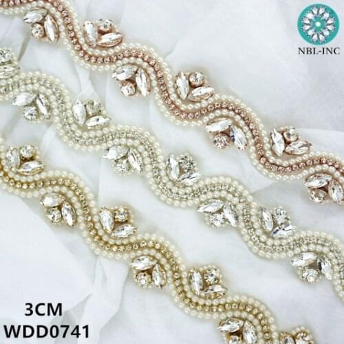 1 YARD) Bridal belt wedding trim silver gold with crystals wedding dress accessories sash belt for wedding dress WDD0741