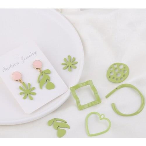 10PCS DIY Spray Alloy Forest Series Love Round Leaves Charms C-shaped Ins Green Leaf Pendants Earring Jewelry Simple Women YZ717
