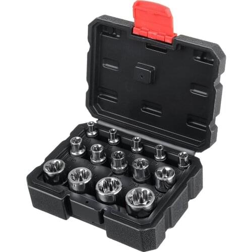 14pcs Chrome-Vanadium Steel Multifunctionl Ratchet Wrench Sockets Kit E4 To E24 For Impact Drivers And Wrenches With Box