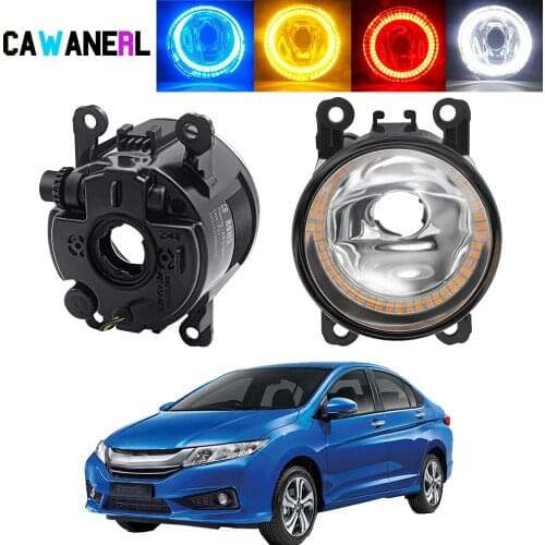2 X Car Front Bumper Angel Eye Fog Light Assembly For Honda City 2014-2018 Halo Ring Fog Daytime Running Lamp DRL 20W H11 12V