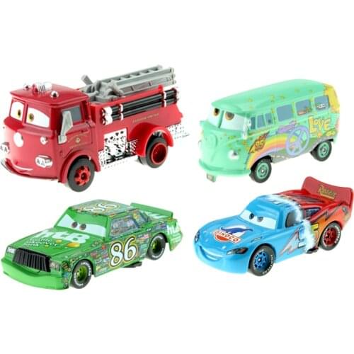 4pcs/lot Disney Pixar Cars Lightning Mcqueen Chick Hicks 1:55 Diecast Metal Alloy Model Car Birthday Gift Toys For Children