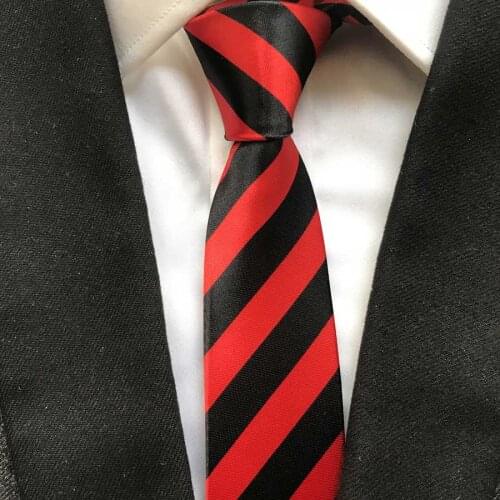 5cm Hot Fashion Narrow Ties Black with Red Diagonal Stripes Necktie Polyester Gravatas Free Shipping
