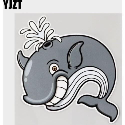 YJZT 13.3CM×14.9CM Car Sticker Cartoon Whale Squirting Cute PVC Decal 11C-0246